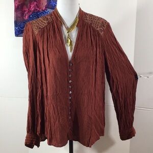Free People rust color crinkle hi low tunic top L